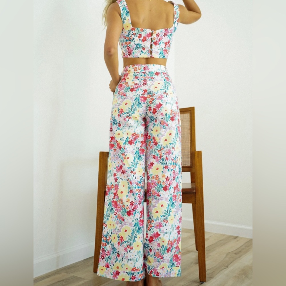 YLLW the Label Wide Leg Floral Pants - White Multi